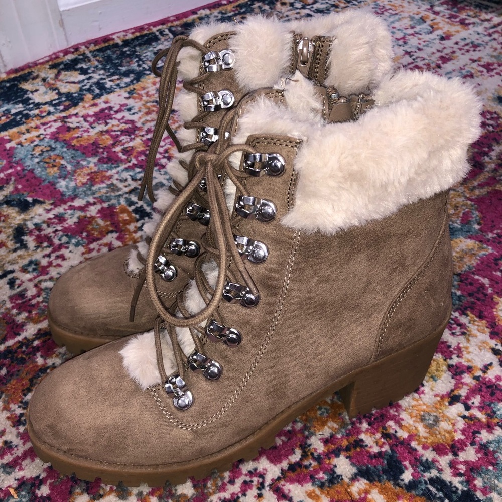 Madden Girl Women’s Tan Bootie with Faux Fur